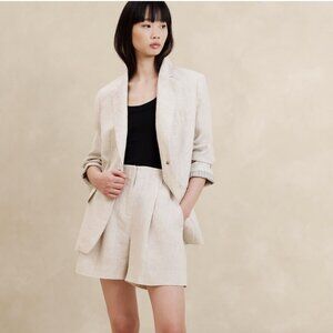 Banana Republic Lina High Rise Pleated Natural Linen Short
